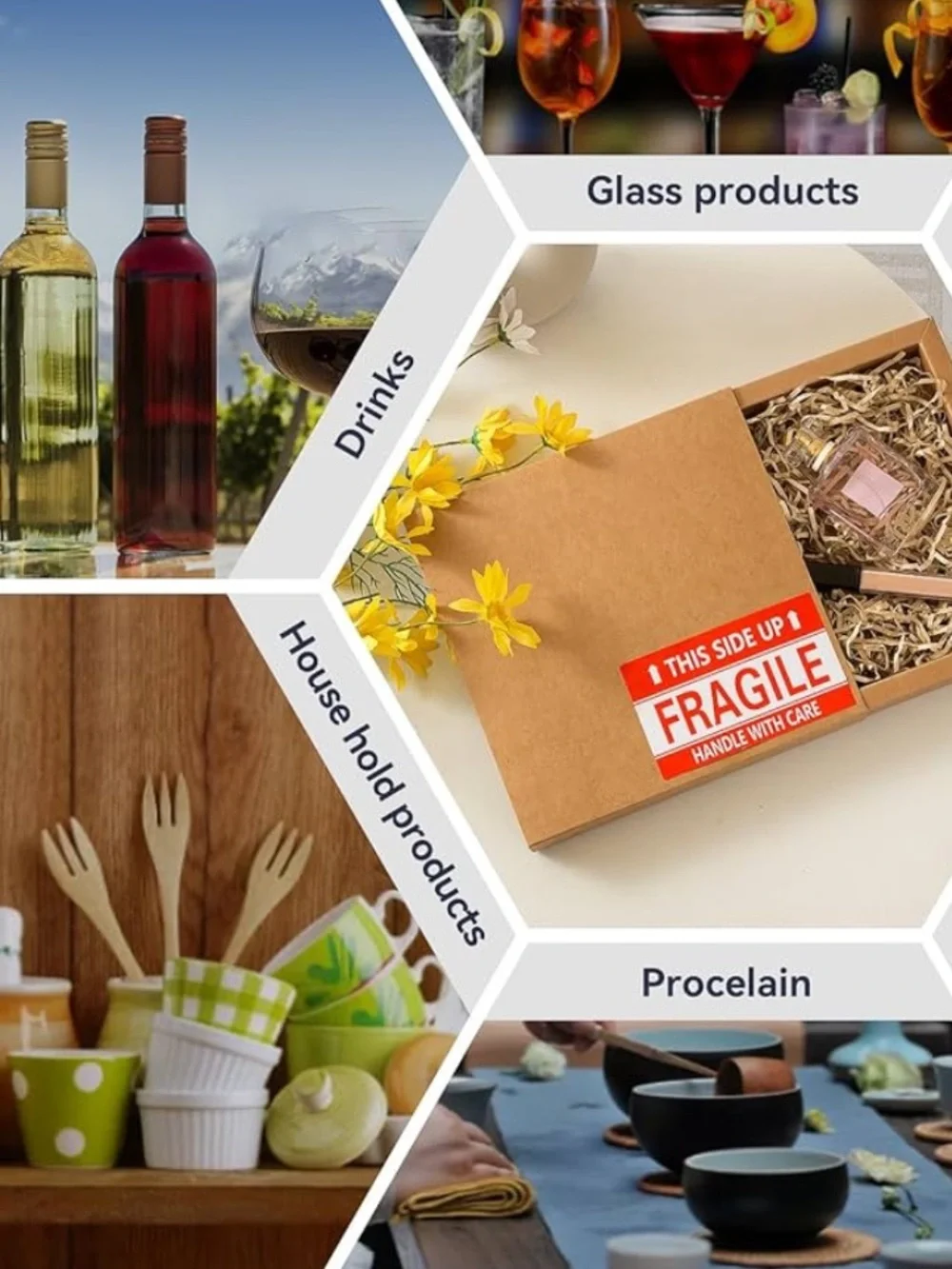 3x5 Inch Handle with Care This Side Up 100 Permanent Adhesive Fragile Stickers